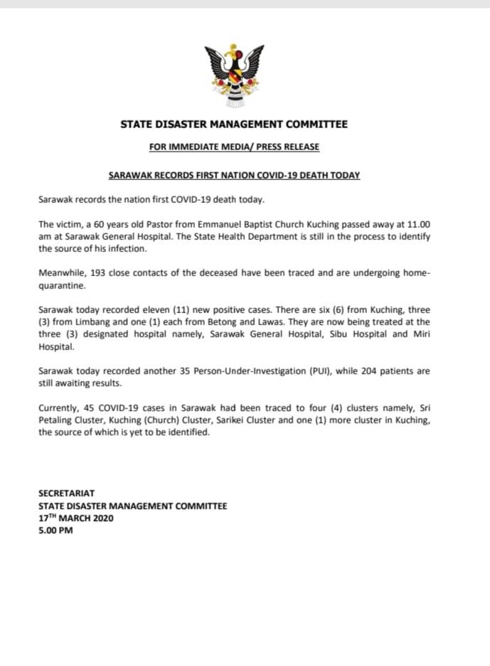 Covid - 19. Korban Pertama Di Malaysia. : KHALIFAH MEDIA 