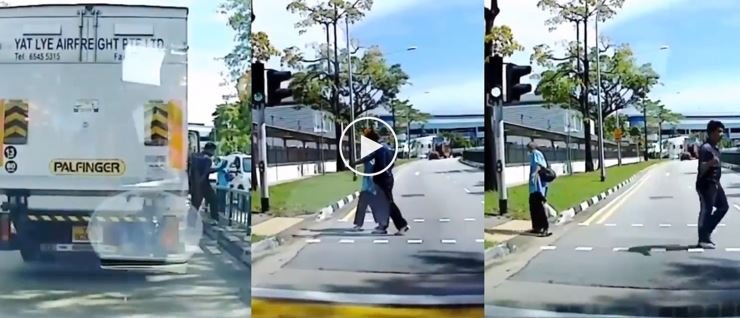 (Video) Tindakan Pemandu Lori Berhentikan Kenderaan Untuk Bantu Lelaki Tua Melintas Jalan Raih Pujian Ramai