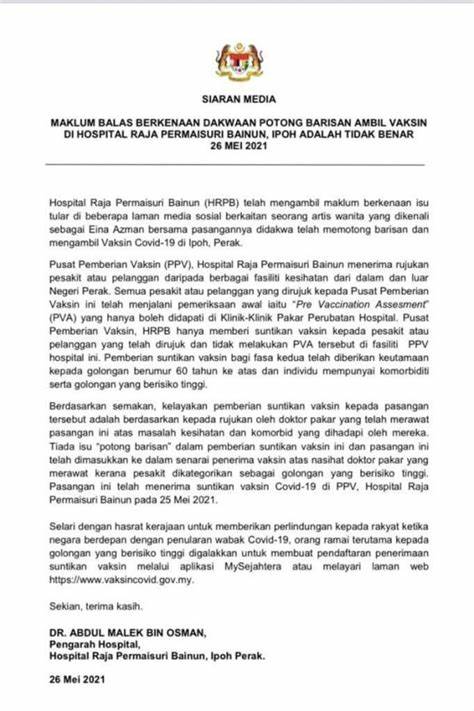 Eina Azman Dan Suami Merupakan Golongan Berisiko Tinggi