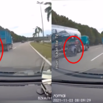 (Video)Dua Penunggang Motosikal Nyaris Digilis Lori Tangki Minyak