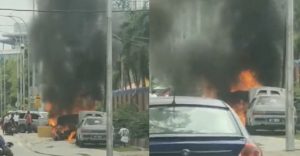Proton Wira Terbakar Depan Taman Tasik Titiwangsa