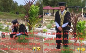 (VIDEO) Lelaki Berjubah Konvokesyen Ziarah Kubur Isteri Undang Sebak