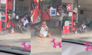 Bayi Diletakkan Dilantai Ketika Bapanya Isi Minyak. Buat Ramai TERSENTUH Dan PUJI.