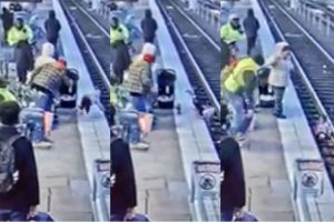 Seorang Wanita Tolak Kanak² Perempuan Jatuh Ke Landasan Kereta Api.