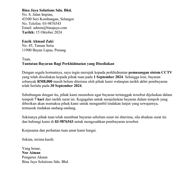 surat tuntutan hutang 