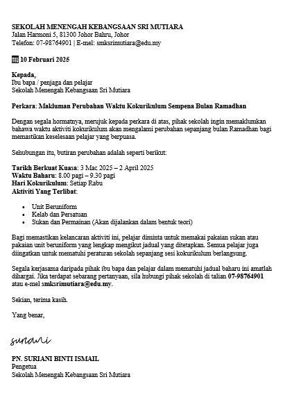 surat makluman kokurikulum pada bulan puasa