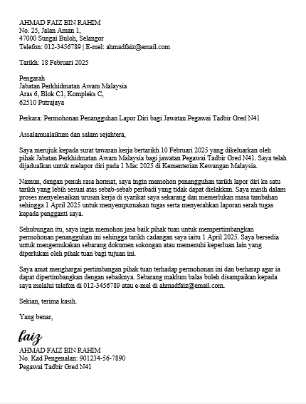 surat penangguhan kerja kerajaan