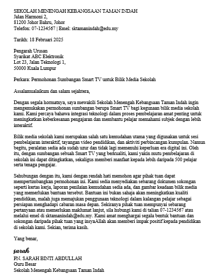 surat sumbangan smart tv untuk sekolah