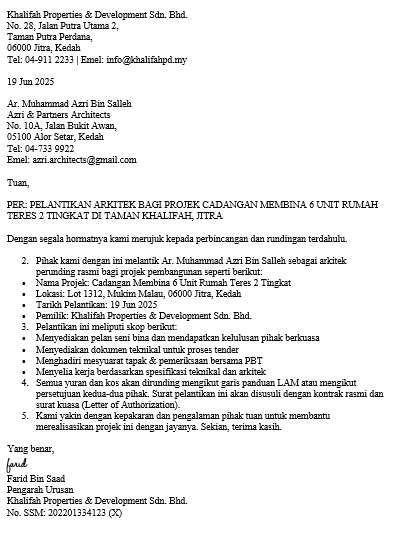 Surat Pelantikan Arkitek