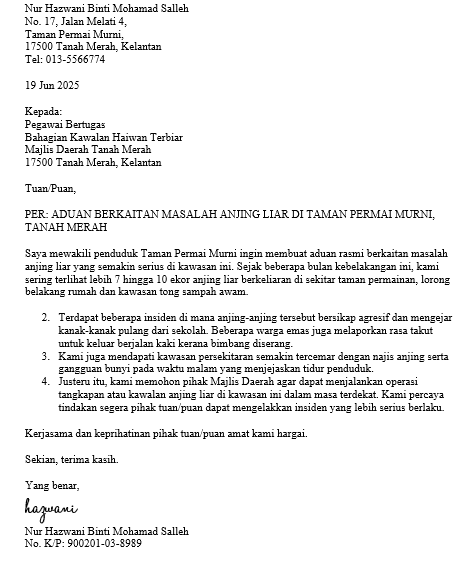 contoh surat anjing liar