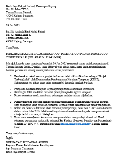 contoh surat projek perumahan terbengkalai