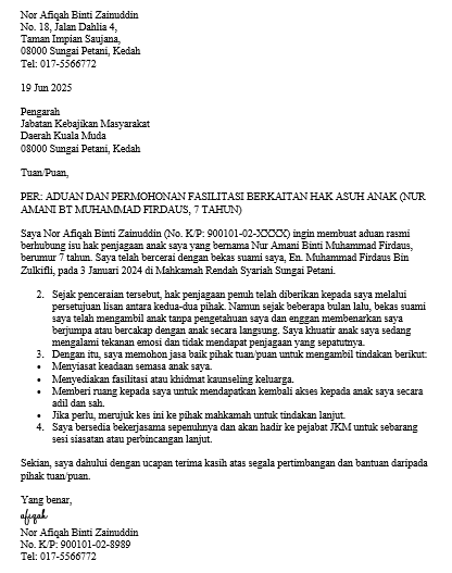 surat berkaitan hak asuh