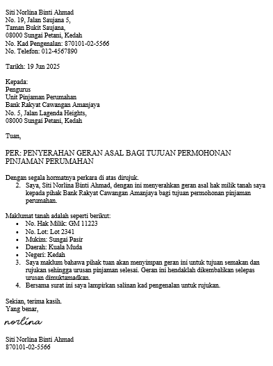 surat geran asal