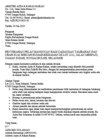 surat perunding kepada jabatan bangunan