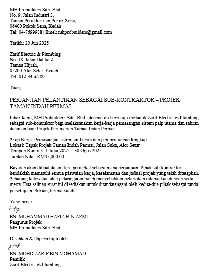 surat sub kontraktor