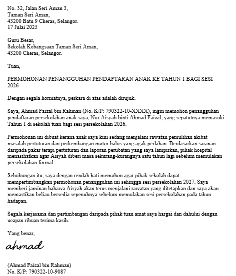 surat anak sekolah bermasalah