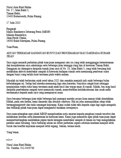surat gangguan tentang jiran